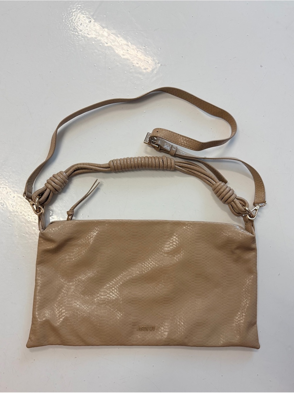 Jason Wu beige snakeskin textured polyester & polyurethane handbag